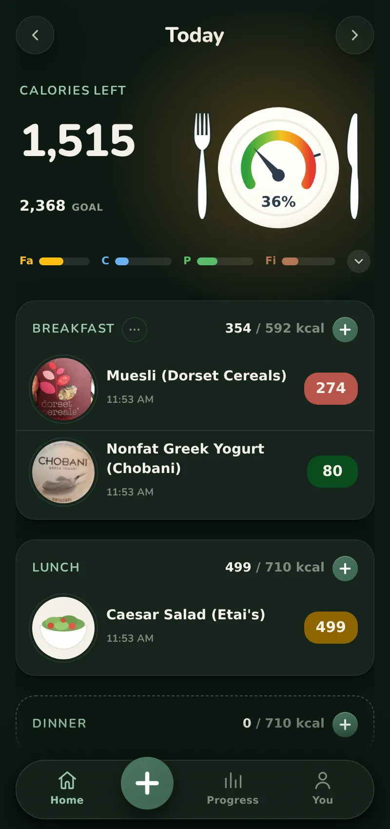 Today screen in dark mode